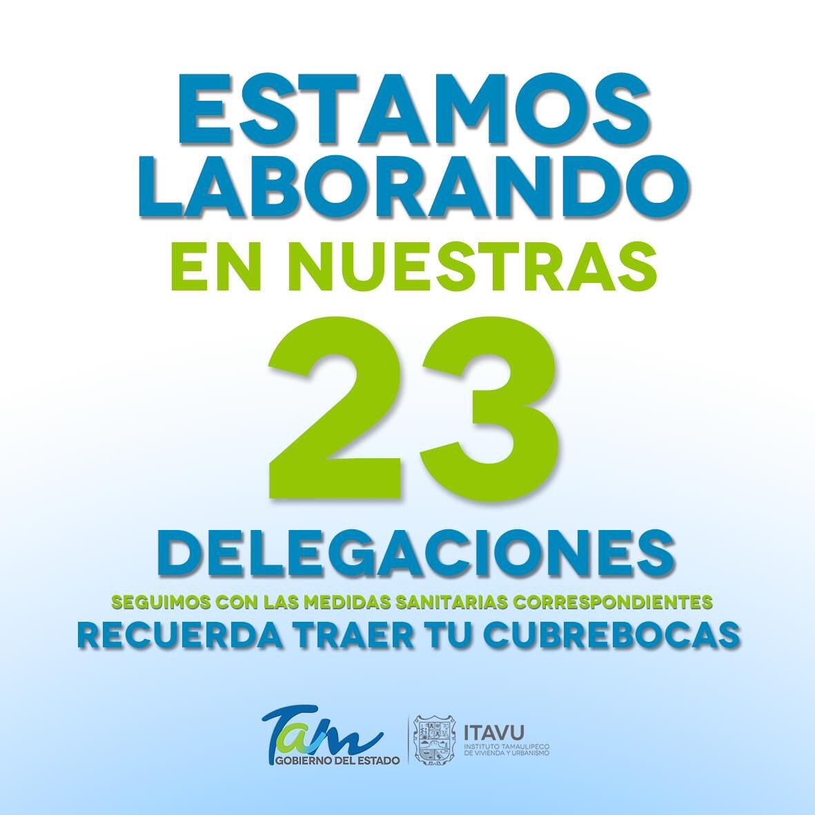 El ITAVU informa este 2021 seguimos trabajando con las medidas necesarias en nuestras 23 delegaciones, asimismo informamos que se encuentran vigentes las campañas de escrituración y descuentos. 

Horario de trabajo es de 8am a 4pm - mayor info. 834 318 55 00 conmutador.
