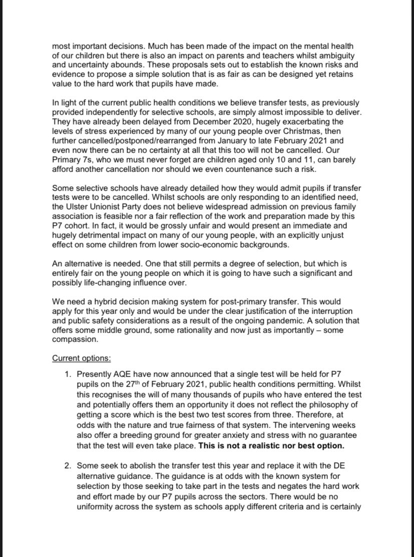 RobbieButlerMLA's tweet photo. My open letter to @peterweirmla that offers a solution for the current transfer test impasse for P7 which has become untenable for those who are entered. I believe this is a considered compassionate and fair solution which will require political will and sector support @uuponline https://t.co/XMC8asKv95