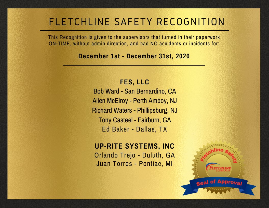 fletchline's tweet photo. Fletchline Companies December Safety Recognition!

The Fletchline Safety Team would like to Thank You for your outstanding efforts in keeping Fletchline Safe!
-
-
-
#safetyfirst #constructionsafety #safe #PPE #gettoknowus #worklifebalance #fletchlinestrong #fletchlinesafe https://t.co/oG7CVJp1qq