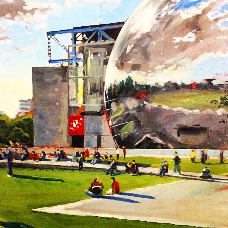 🇫🇷*ad🥂loving paris &amp; lovely parc de la vilette🎨many thanks to @maxducos_art, who captured the ball #lageode in a unique way in his oil painting.
#huilesurtoile #oilonboard #parcdelavilette #lavilette #imax #architecture #geode #contemporaryparc #paris #france #friendship