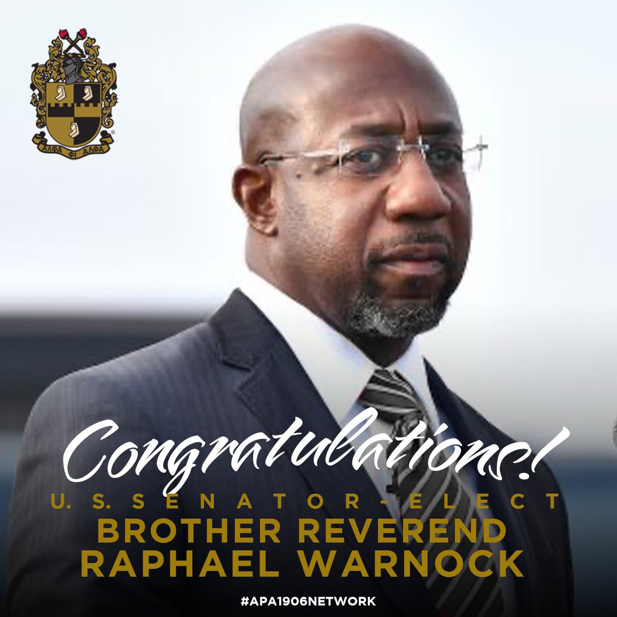 apa1906NETwork's tweet photo. Alpha Phi Alpha Fraternity, Inc. would like to congratulate Brother Reverend Dr. Raphael Warnock on his historic victory as the first African American U.S. Senator from the state of Georgia! 

#AlphaPhiAlpha #APA1906Network #ForThe7Jewels #1906MakingHistory #RaphaelWarnock https://t.co/GTfS7auWce