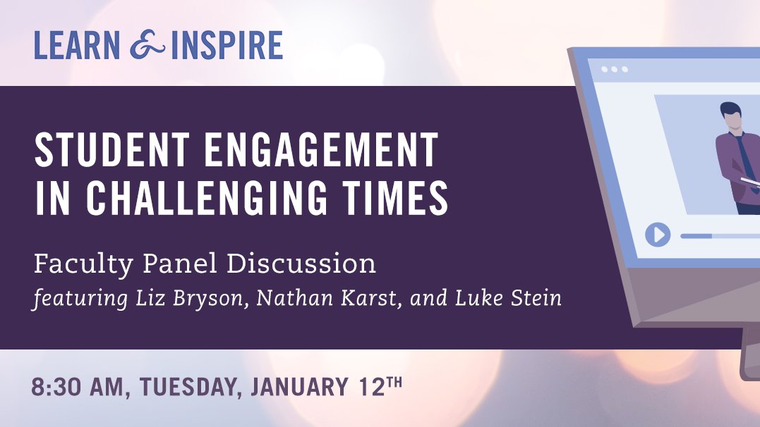 BabsonATI's tweet photo. Have you registered for Learn &amp; Inspire yet? Join us at 8:30am to kick off the event with a lively panel on student engagement in online and hybrid environments. More info here: https://t.co/YsUXtr31ii https://t.co/A2skhEzRqA