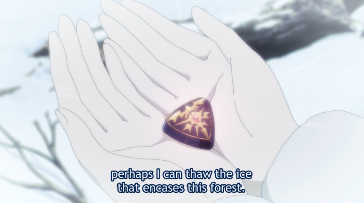 There's a mistranslated nuance here — Roswaal didn't say HE would thaw the ice, but that "her wish to thaw the ice would be granted".Anyhow, we finally learn Emilia's reason for wanting the thron — to help her own people in particular. Subaru validating her wish is also great.