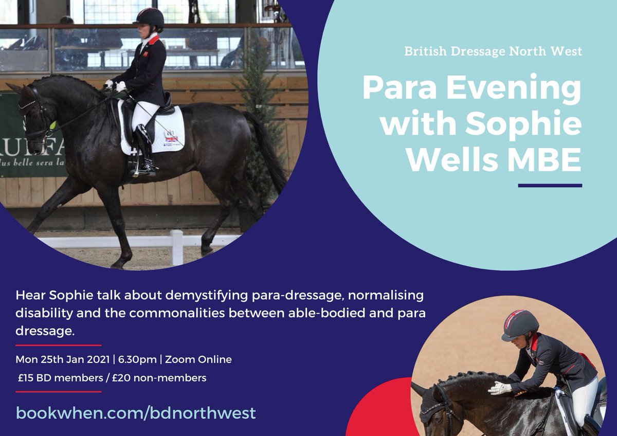bdnorthwestie's tweet photo. 🌟 Demystifying Para Dressage 🌟 
￼

We are thrilled that Sophie Wells MBE will be joining us to talk about normalising disability and the importance of the scales of training. 

Limited availability so book now! https://t.co/7ux39Fr0Xj

#Dressage #BritishDressage #Equestrian https://t.co/GQQqf1yT6D