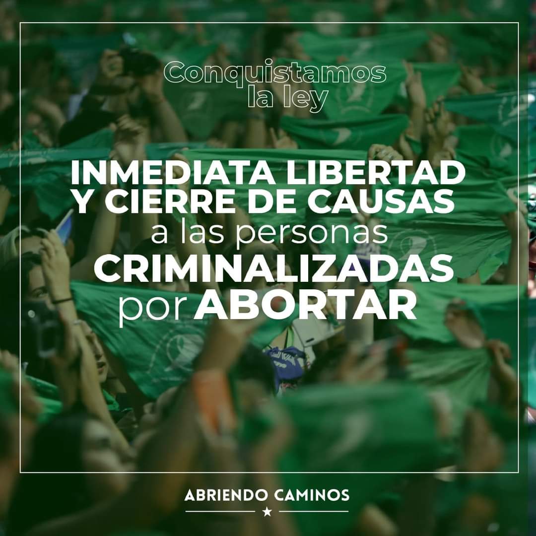 Ya conquistamos la ley, es imprescindible profundizar nuestra lucha para que comience a ser realidad y el primer punto es ineludible, terminar con la criminalización por abortar ¡libertad y cierre de causas ya!

<a href="/CampAbortoLegal/">#EsLey #SeguimosEnCampaña💚</a> 
<a href="/CampAbortoCABA/">Campaña Nacional por el Derecho al Aborto- CABA💚</a> 

#AbortoLegal