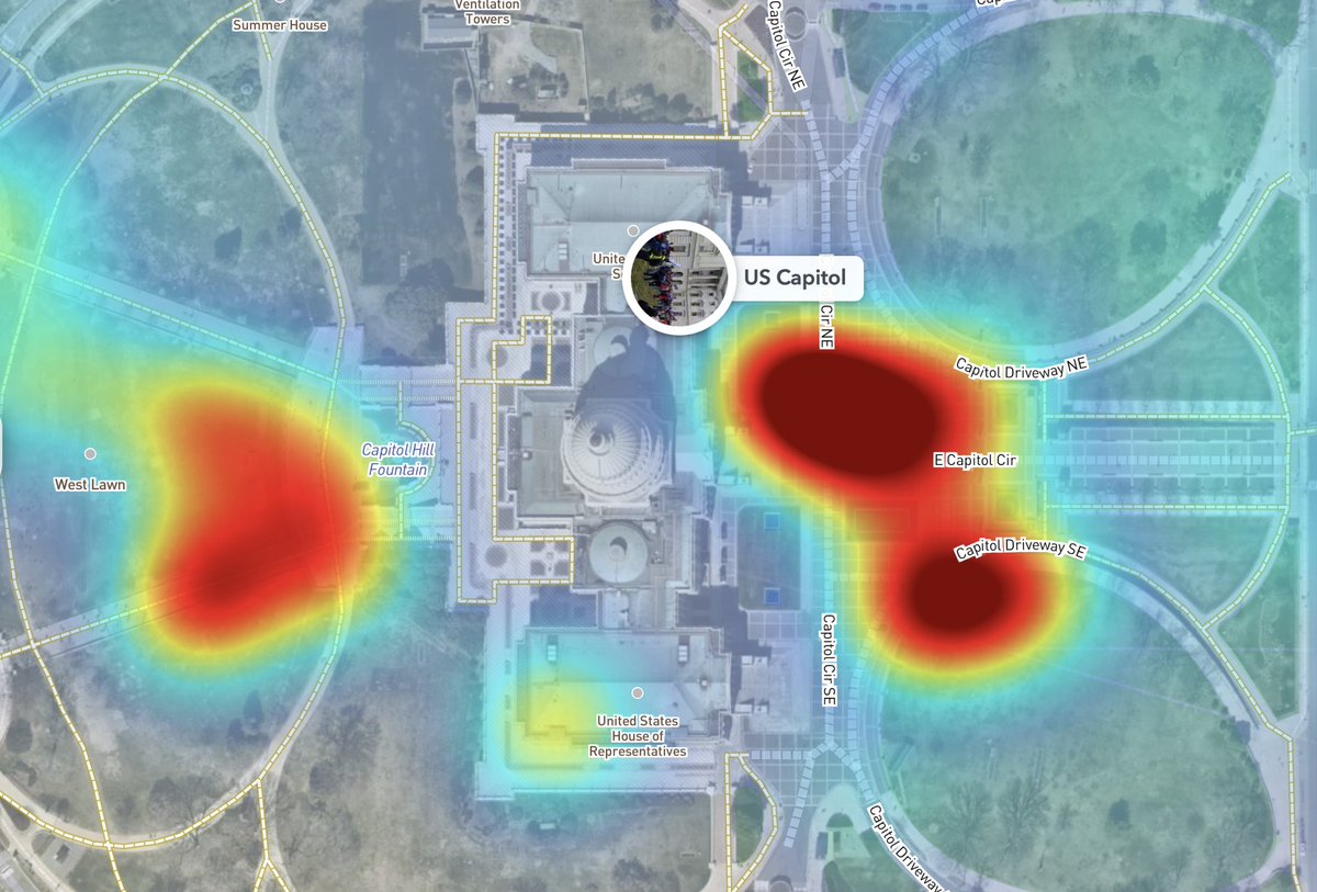 Current snapmap of where snapchats are coming from on Capitol Hill.
