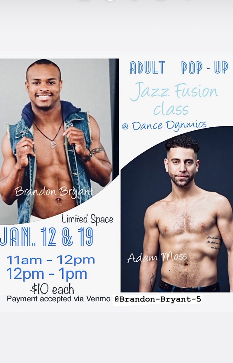 ‼️ADULT CLASS ALERT!‼️
THIS TUESDAY JAN. 12 @dancedynmics
[ 11am - 12 int. &amp; 12 - 1 adv. ]
 @adammoss and myself will teach 2 combinations and we’re ready to have some fun and MOVE! 
**Check story for studio waiver and details**