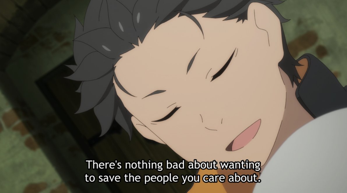 There's a mistranslated nuance here — Roswaal didn't say HE would thaw the ice, but that "her wish to thaw the ice would be granted".Anyhow, we finally learn Emilia's reason for wanting the thron — to help her own people in particular. Subaru validating her wish is also great.