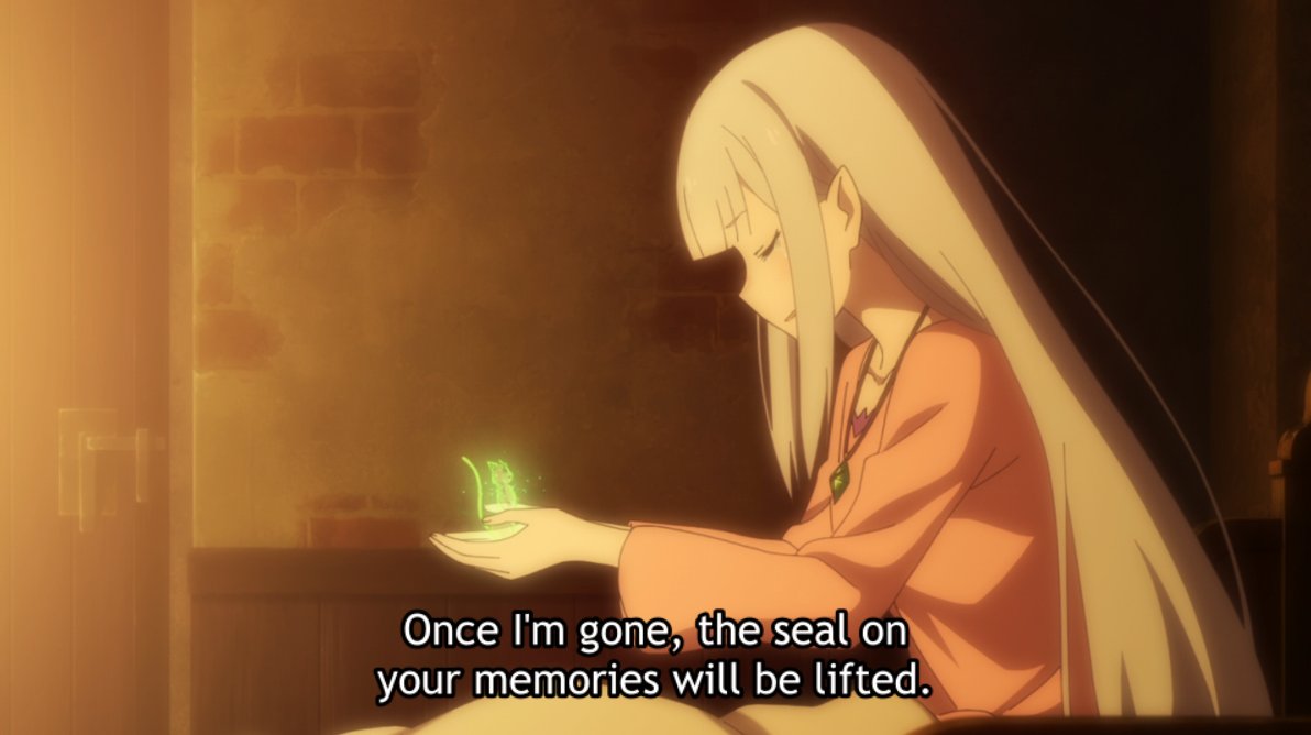 Puck has always been Emilia's main source of support, her rushing to Subaru as soon as he's gone (look at EP36). She's a weak, dependent person — and she won't grow her own wings if coddled by both Puck & Subaru. This goodbye between father & child is a pivotal moment for Emilia.