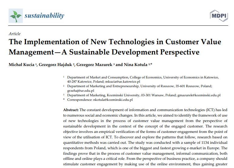 ghajduk's tweet photo. My article "The Implementation of New Technologies in Customer Value Management" is featured on @Sus_MDPI Read it here https://t.co/jupSCA7UEo https://t.co/VY7g6GijtE