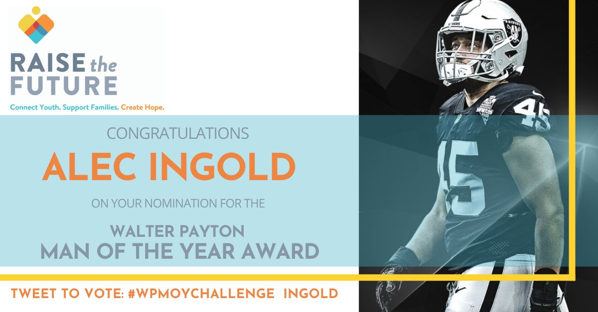 ZB_Phoebe's tweet photo. Congrats to @AI_XLV -- the @Raiders nominee for the Walter Payton Man of the Year Award 🏈 Off the field, this adoptee and advocate is working to spread awareness and #RaisetheFuture for youth in foster care. #WPMOYChallenge Ingold https://t.co/t7Dxsn303I