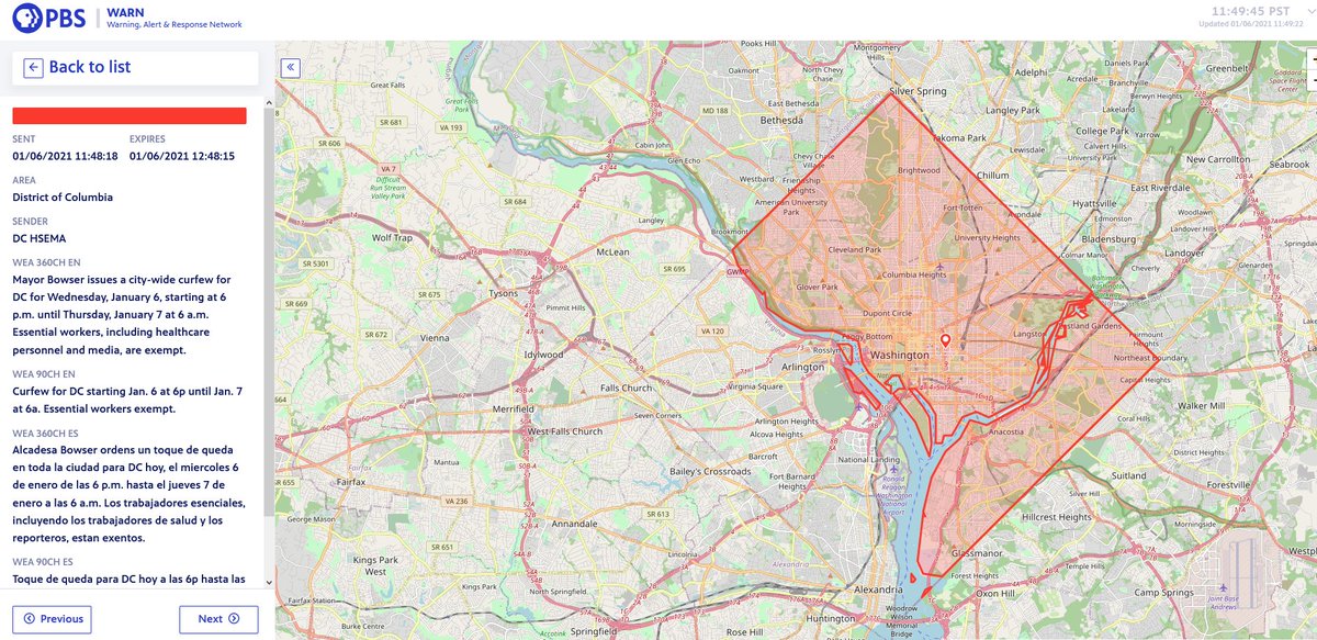 Jdlazo's tweet photo. Wireless Emergency Alert sent out in Washington DC regarding the Curfew starting at 6pm. You can track these live at https://t.co/SuJlKHqh2H #emgtwitter https://t.co/RlUuHFqQZx