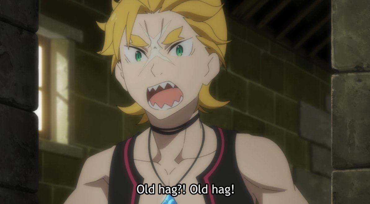 The perspectives we're following have changed, and for the first time the viewer is in the dark about Subaru's plotting, following Garfiel along in his confusion — intensified by the camera angle choices in the crystal room.