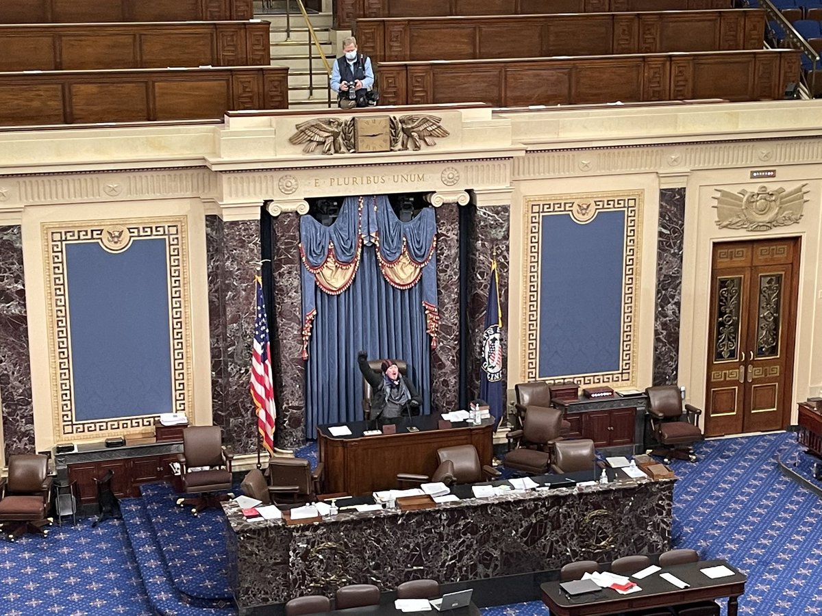 Beyond insane. Pro-Trump supporters have stormed the US Capitol Building forcing the #Senate and #House, who were meeting in joint session to certify the #ElectoralCollege vote, to evacuate. A protestors is sitting in the dais!

#election #election2020 #vote