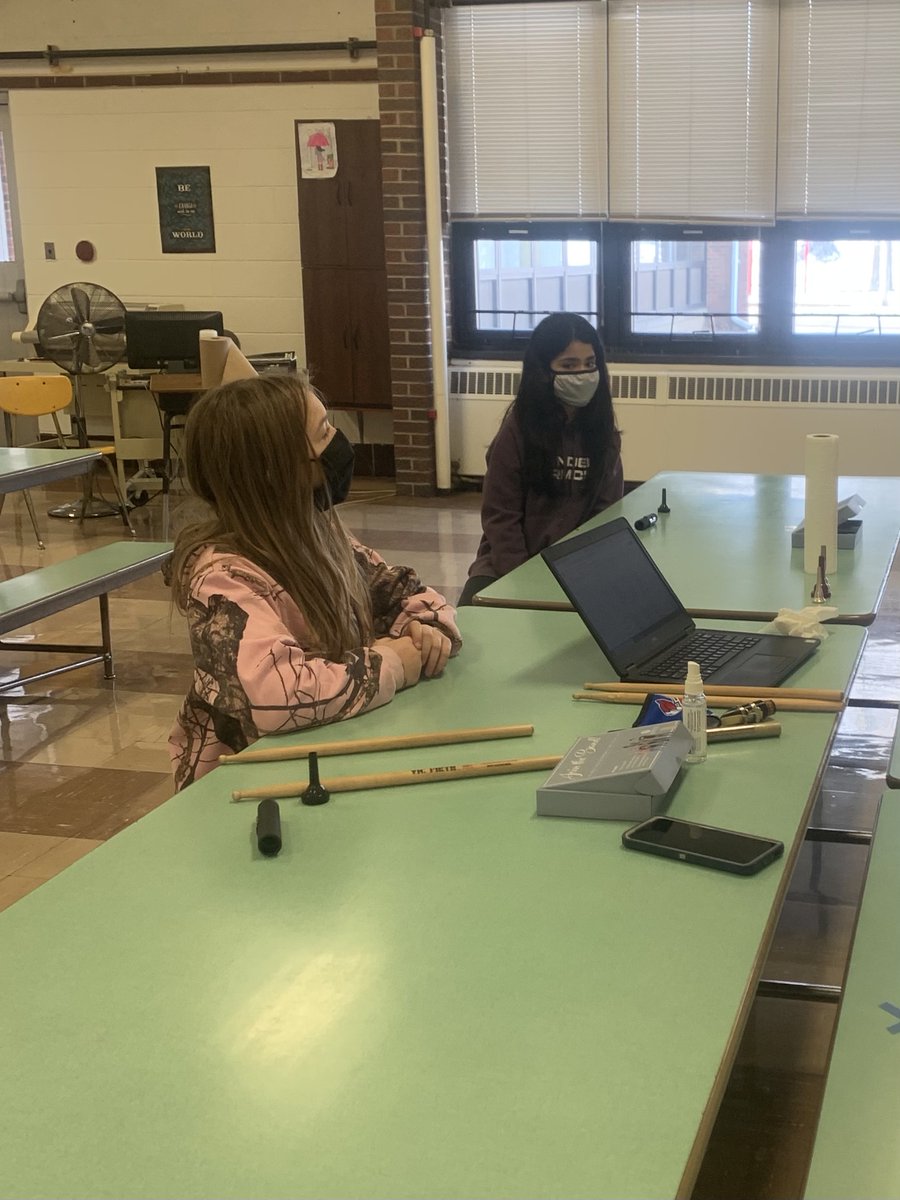 IWUESRaiders's tweet photo. Trying out band "instruments" look a little different this year due to COVID but Mrs. Pendry found a way to make it work! :) #iwuesraiders #iwraiders https://t.co/VRYiasJcS6