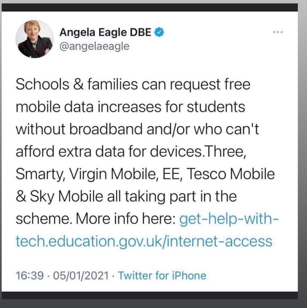 MansheadKs5's tweet photo. If you need more Data to cope with your home learning get in touch with the link below. We are here to support you. #wewillgetthroughthis https://t.co/p2sUxUfC7t
