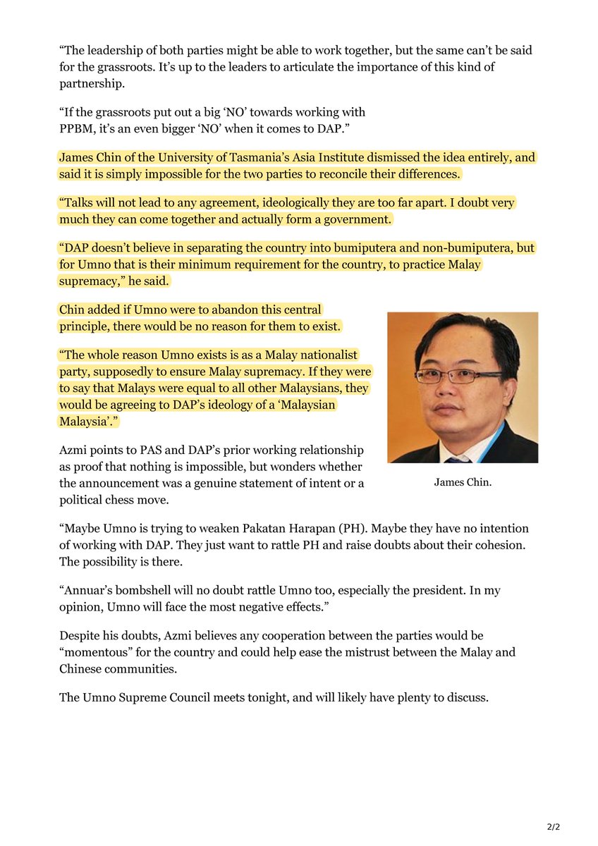 James Chin On Twitter The Whole Reason Umno Exists Is As A Malay Nationalist Party Supposedly To Ensure Malay Supremacy If They Were To Say That Malays Were Equal To All Other