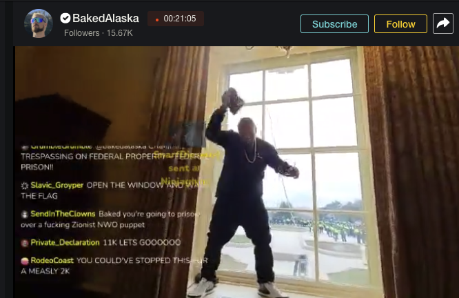 Walldo's tweet photo. Noted nazi/white supremacist/etc Baked Alaska is streaming from inside a Capitol Building office https://t.co/iL5SGAAn1M