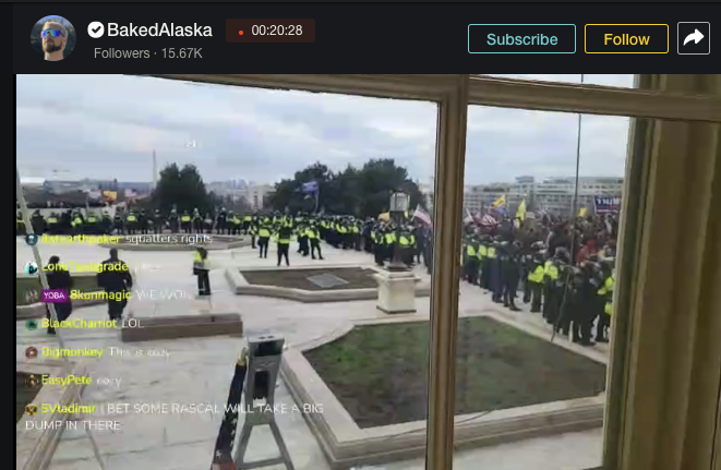 Walldo's tweet photo. Noted nazi/white supremacist/etc Baked Alaska is streaming from inside a Capitol Building office https://t.co/iL5SGAAn1M