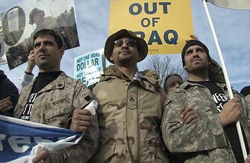 Around 200 vets & active duty marched in uniform at the front of the protest, with over 100k behind them. (That’s Eyes Left host  @MikePrysner in the first tweet.)