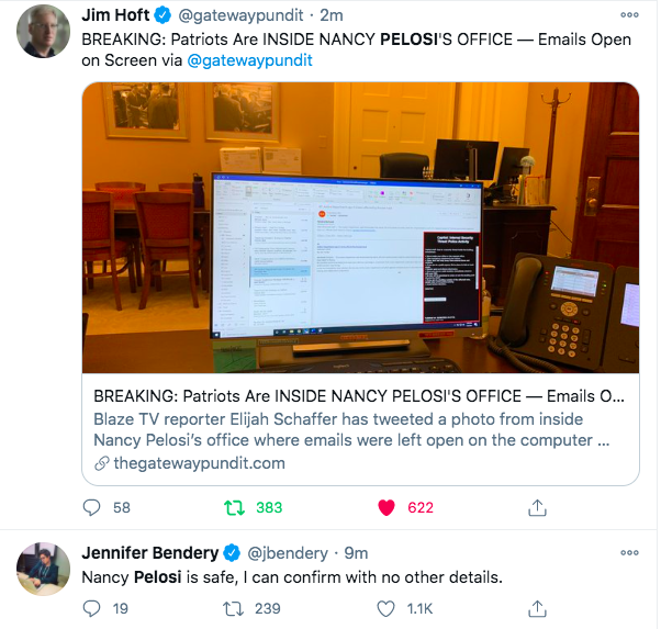 Protesters have broken into the office of Nancy Pelosi and are now posting her emails online.