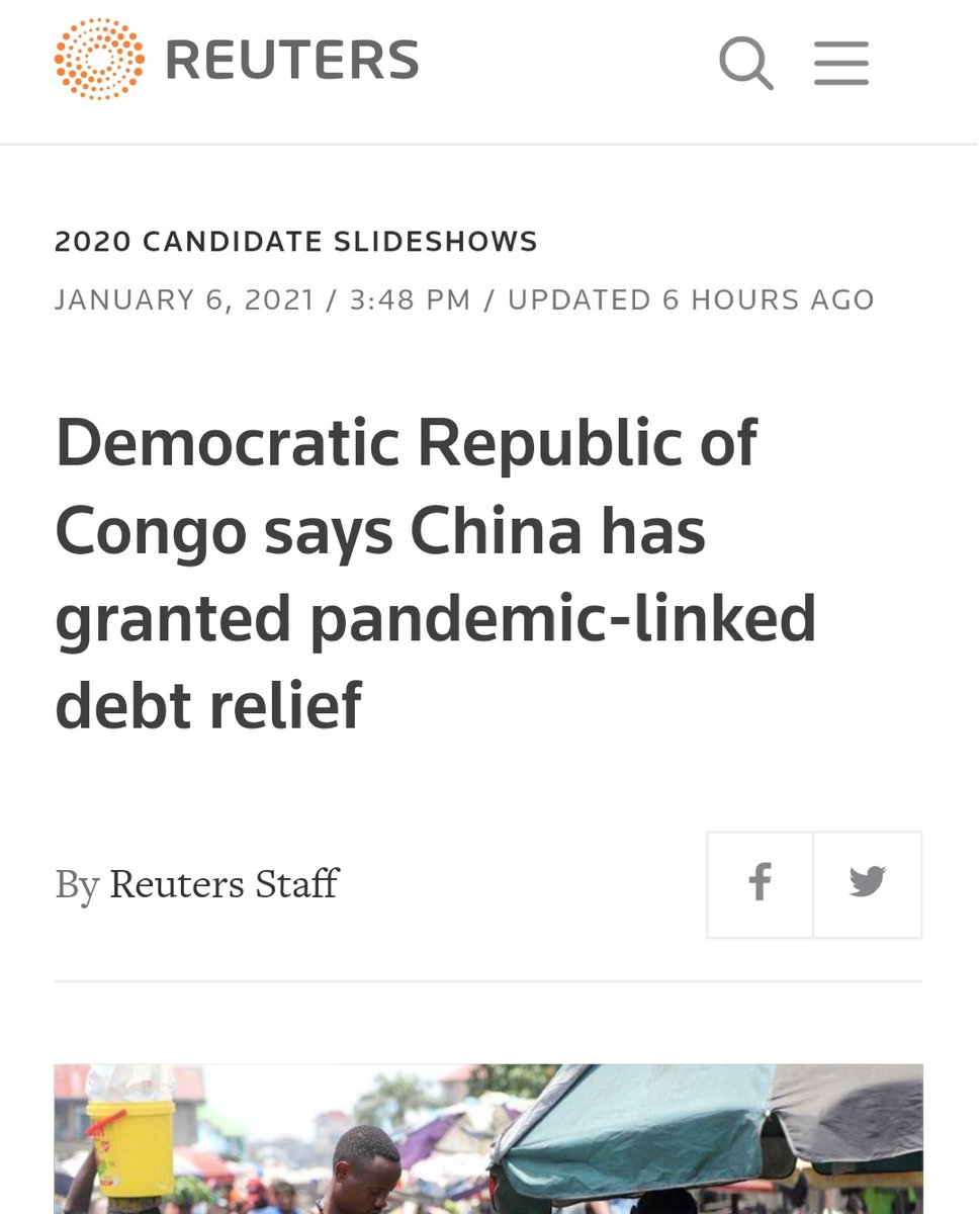 2.) Debt/fiscal space: China granted the DRC debt relief. Congo won't repay its interest-free loans from China that matured at the end of 2020. Although Reuters reports have no figure, A journalist in Kinshasa put the value at $28m. There's report of $15m financial aid as well.