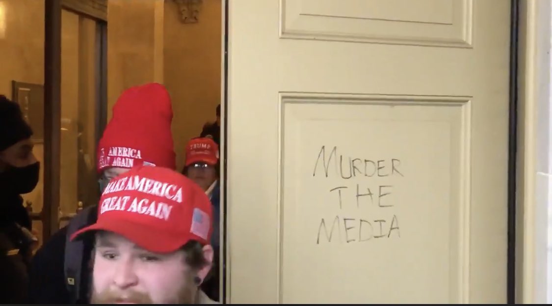 Writing on the door of the Capitol building reads “murder the media”. Full video below  https://twitter.com/nhannahjones/status/1346972614783361025
