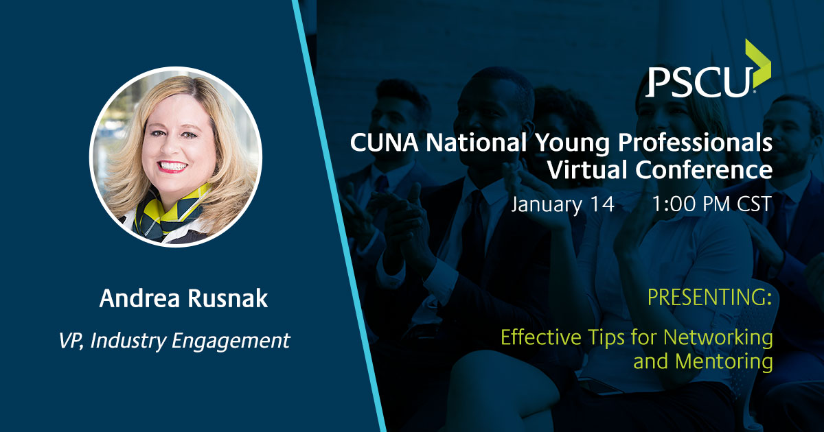 WeAreVelera's tweet photo. PSCU is proud to be a sponsor for @CUNA's #ypconference on January 13-14! Join Andrea Rusnak, VP, Industry Engagement at PSCU, for next Thursday's #BreakoutSession, "Effective Tips for #Networking and #Mentoring." Learn more: https://t.co/g3YWH93vGS #NetworkingTips #CreditUnions https://t.co/1A0NJ8ibme