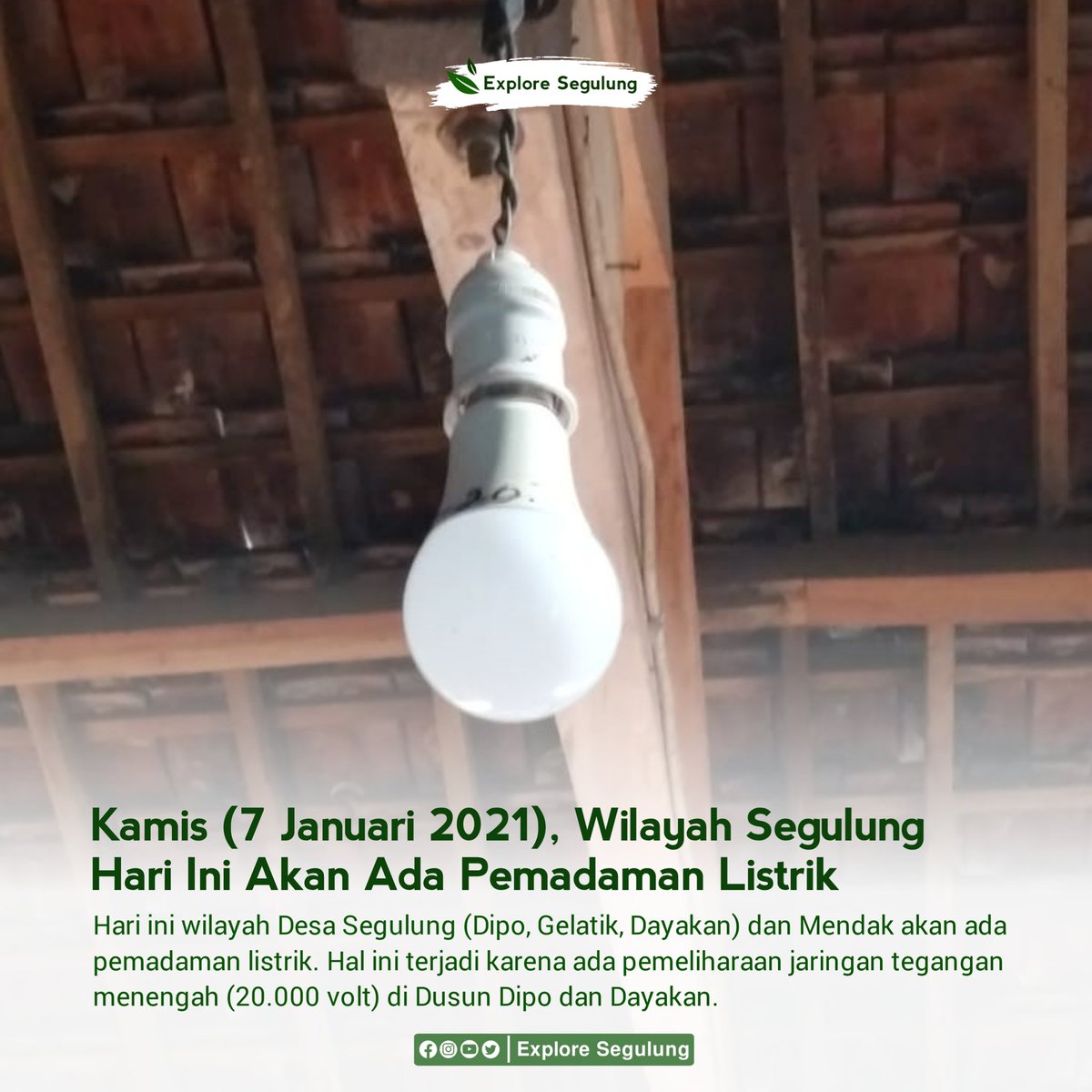 ExploreSegulung's tweet photo. Sekilas info, Kamis, 7 Januari 2021, pukul 08.30-15.00 bakalan enek pemadaman listrik ndek daerah Segulung (Dipo, Glatik, Dayakan) lan Mendak.
–
–
Sumber : @plnup3madiun 
#ExploreSegulung #ExploreMadiun #ExploreIndonesia #Segulung https://t.co/lUYBK6zqA9