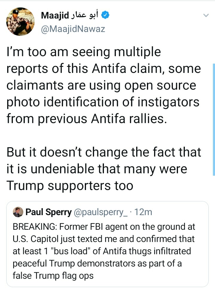 The QAnon line to take is these protests were a false flag by the left.This is being spread by all of the radicalised conspiracy mongers - Lin Wood, Maajid Nawaz and James Delingpole. The should be laughed out of any mainstream forum for this bonkers behaviour.