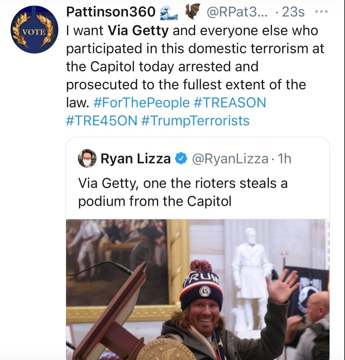 KFCBarstool's tweet photo. Introducing the dumbest people in the history of social media:

People On Twitter Think Capitol Protester's Name Is "Via Getty" Because Of The Pictures Posted From Getty Images

https://t.co/3MX40evoBG https://t.co/hXVMfZEAwb
