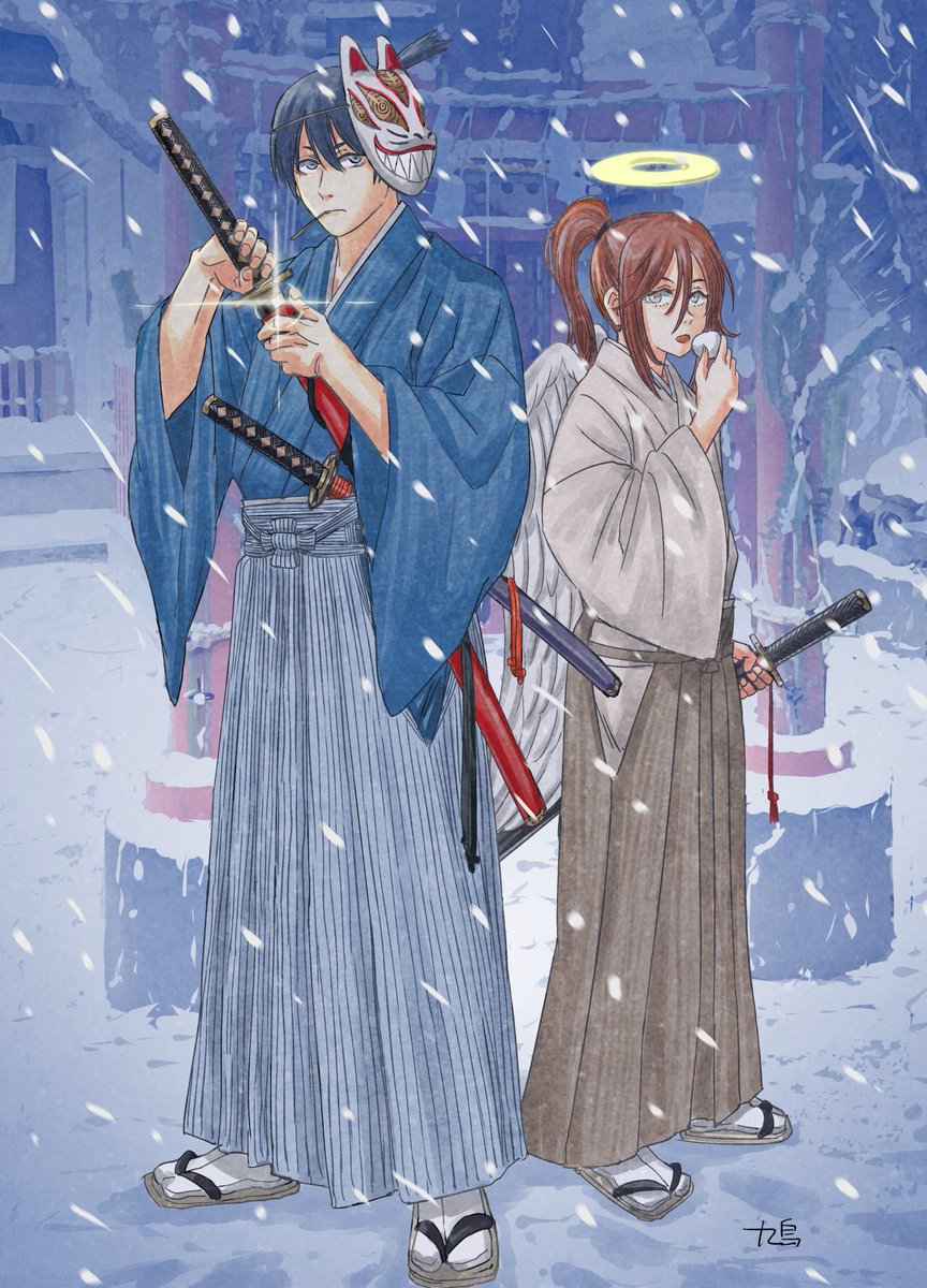 チェンソーマン 背景となじませたりしたアキと天使 チェンソーマン Chainsawman 鳩のイラスト