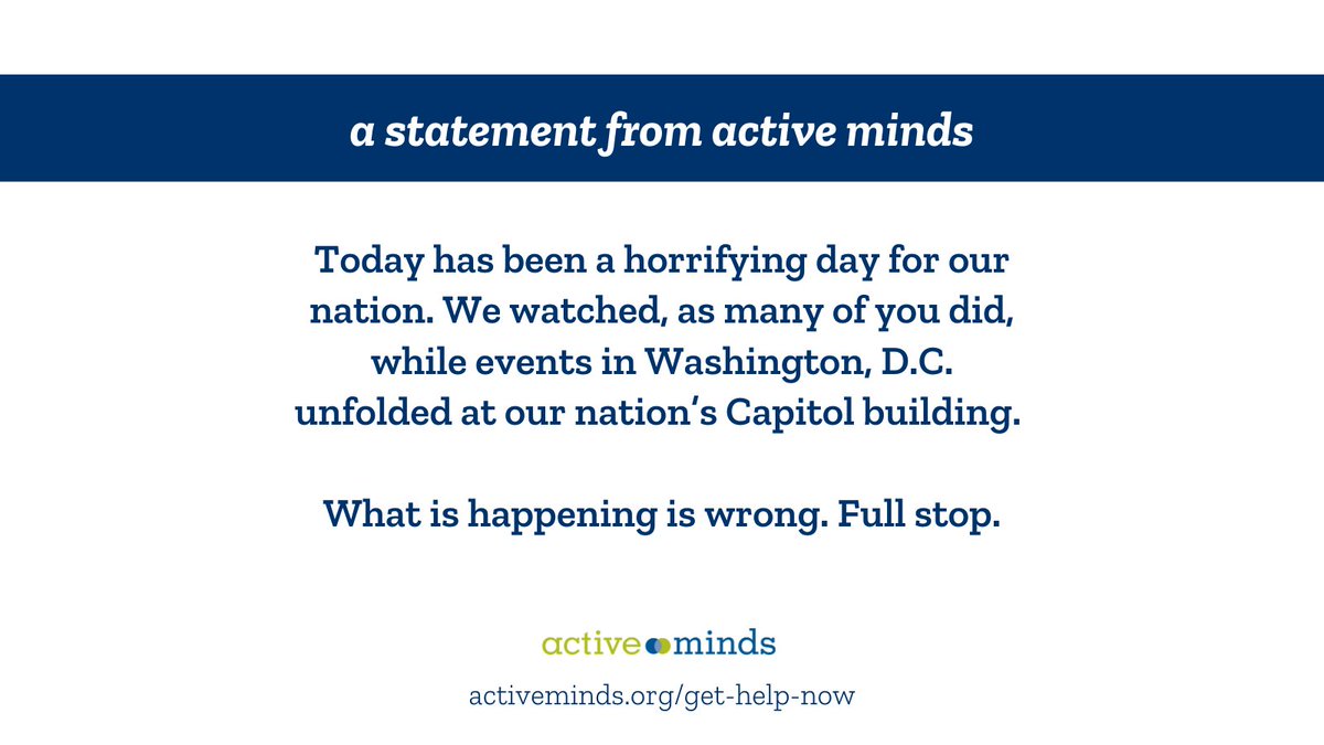 A statement from Active Minds: ⬇️

If you or someone you know is struggling, don’t be afraid to reach out for help. Text BRAVE to 741-741 or call 1-800-273-8255 to speak to a crisis counselor.