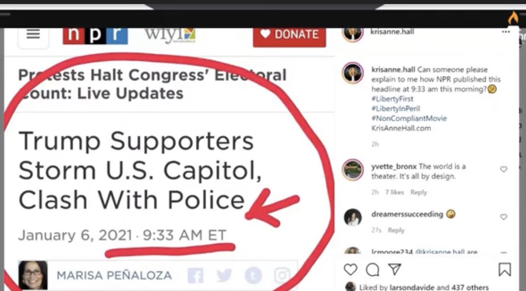 ClastonB's tweet image. This was posted at 9:30 am today on NPR. Think about what time the event happened at the Capitol today?