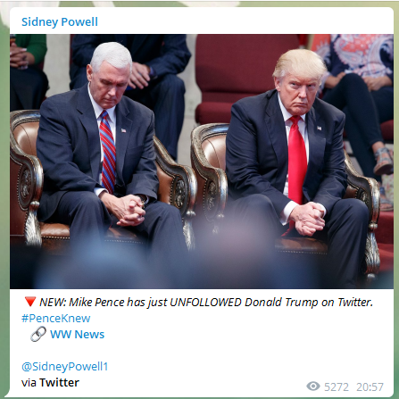10 Even though messaged by sidney powell, and disclose tv Pence is still following Trump a few mins ago
