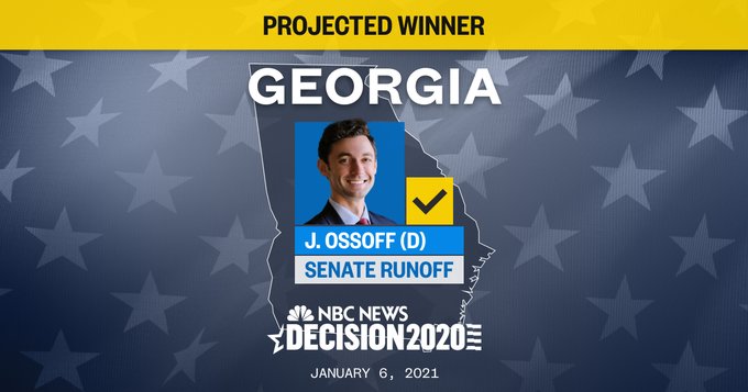 RT @MSNBC: BREAKING: Jon Ossoff wins U.S. Senate runoff in Georgia, NBC News projects. https://t.co/ZFHLVCjTsO