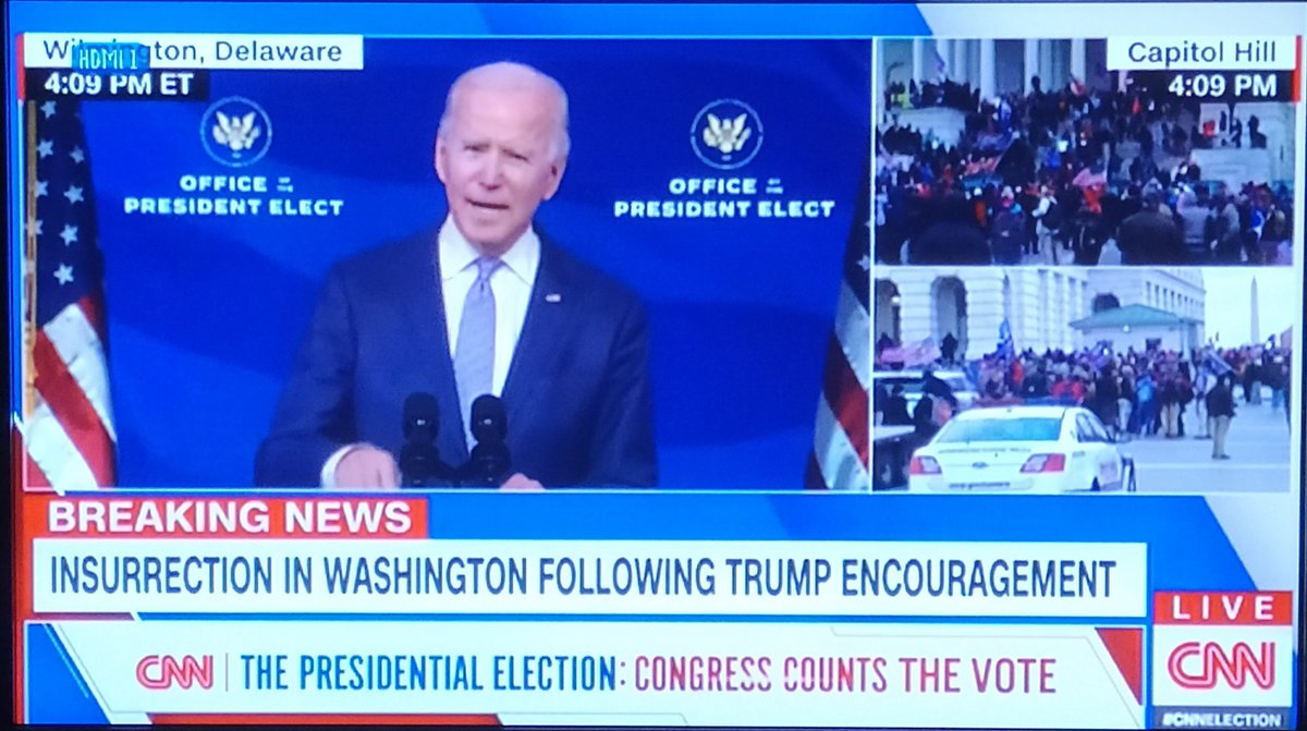TetKofi's tweet photo. Biden demands Trump to come forward now to stop the insurrection in progress. "This is not who we are." - Pres Elect Biden. Sorry, not on the evidence. There's a lot of hatred and hypocrisy, with one rule for some and another rule for non whites.70m+ voted Trump. #PotusElect https://t.co/V7KAMyxdV2