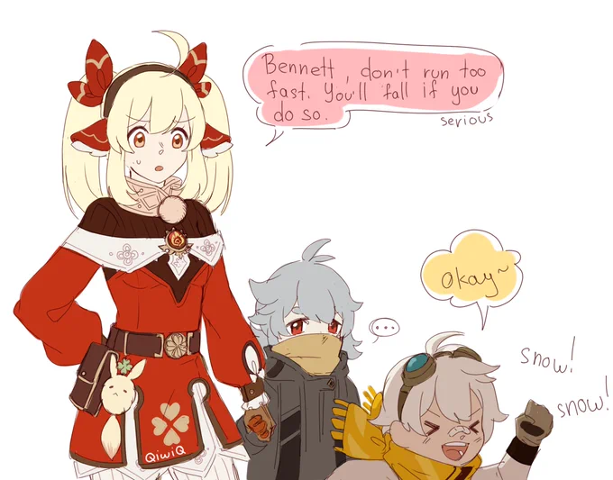Christmas gift (Part1) 4/6
Another comic of age swap AU with #Klee #Razor #Bennett from #GenshinImpact 