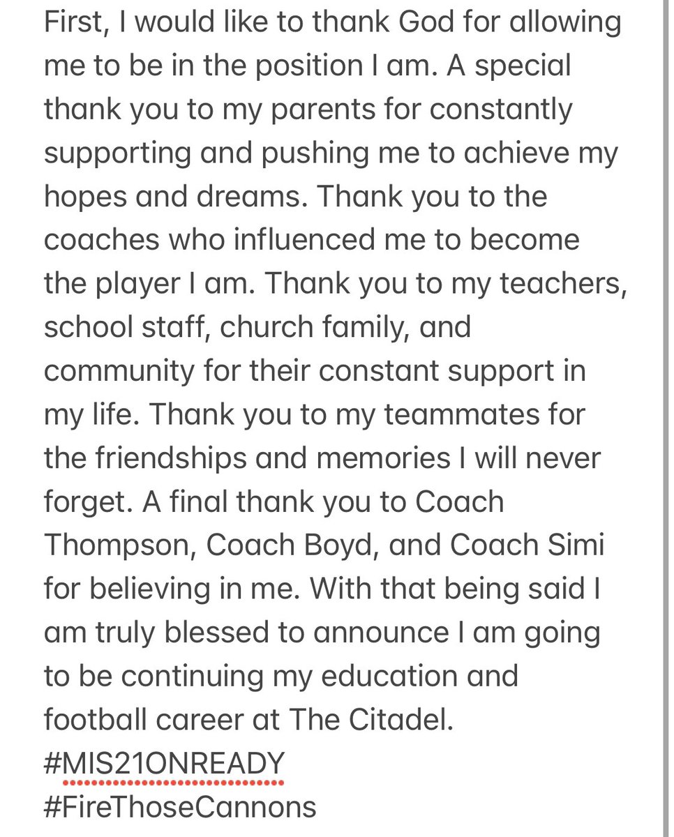 cengland_53's tweet photo. Can’t wait to be a Bulldog! @CoachRboyd @TomSimi @CitadelFootball @ldhsRaiderFB https://t.co/OhxOsMlUtv