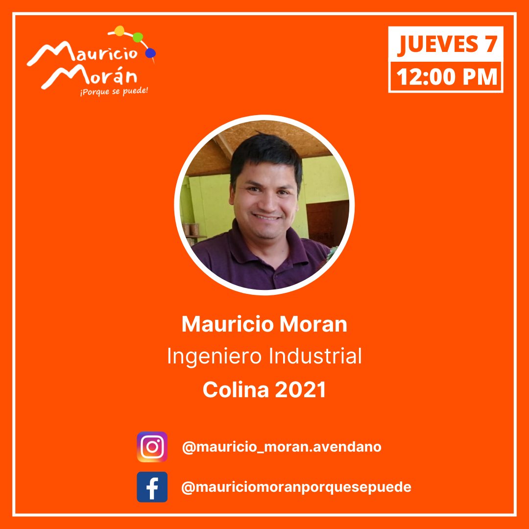 _Mauricio_Moran's tweet photo. Mañana a eso de las 12 PM estaremos dándoles una gran noticia. Así que los invito a conectarse a mis redes sociales, pues se los estaré contando en vivo. Por hoy, solo decir que Colina será una mejor comuna para tod@s. #PorqueSePuede #ColinaVota #Municipales2020 #GenteDeColina https://t.co/uebH0Yir41