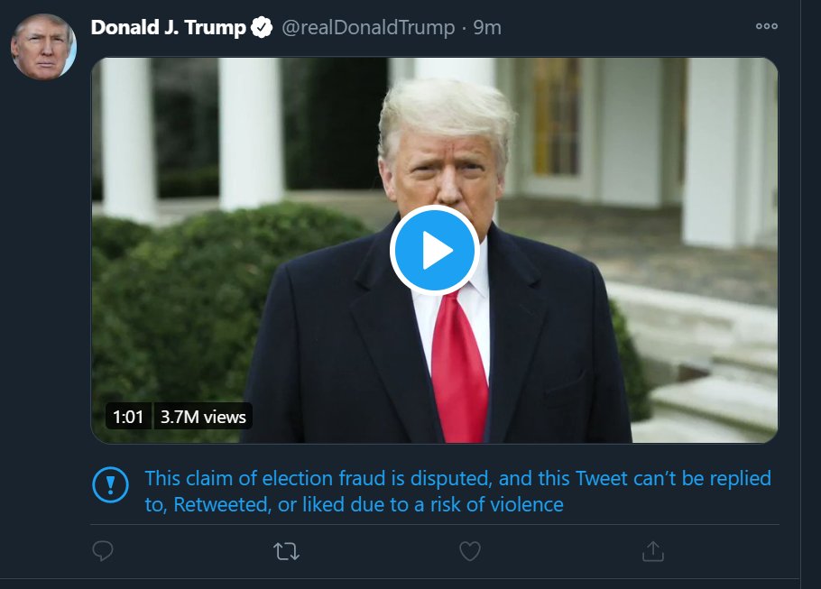 There have been good arguments for private companies to not silence elected officials, but all those arguments are predicated on the protection of constitutional governance.Twitter and Facebook have to cut him off. There are no legitimate equities left and labeling won't do it.