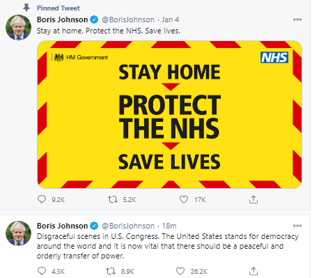 13. Boris has made clear his side, not his incessant stay at home lockdown messages but the one about the orderly transfer of power. showing his deep sate allegiances. Surely he knows the legal process is not complete...?