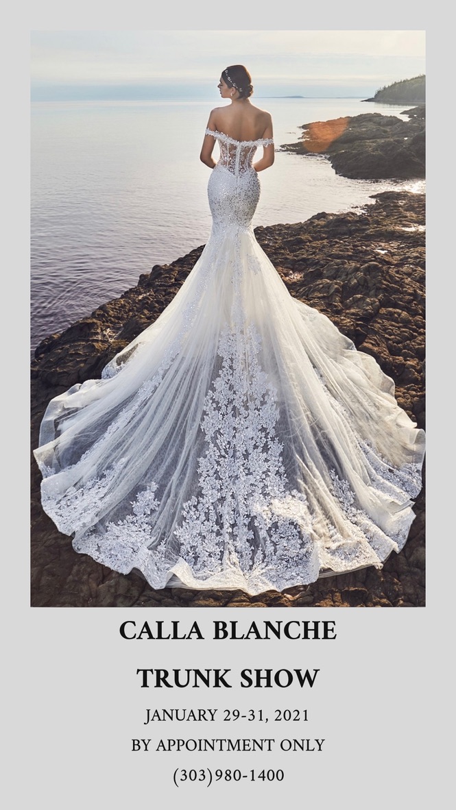 A mix between the fall ’20 and spring ’21 collections. These dresses are truly one of a kind, you will NOT want to miss this trunk show. Schedule today! <a href="/CallaBlanche/">Calla Blanche</a>