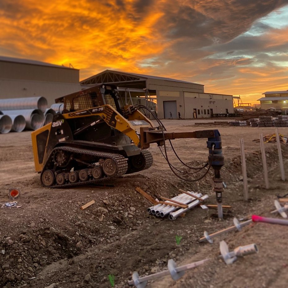 Sunset on the job site. Chance SS175 to RS3500 helical piles were selected for the project. The SS lead has better penetration into the dens soil strata #construction #engineering #CHANCEhelical #TheCertifiedHelicalPile #helicalpile #helicalpier <a href="/ChanceHelical/">CHANCE Helical Piers</a>  <a href="/ChanceSolutions/">Chance Foundation Solutions</a>