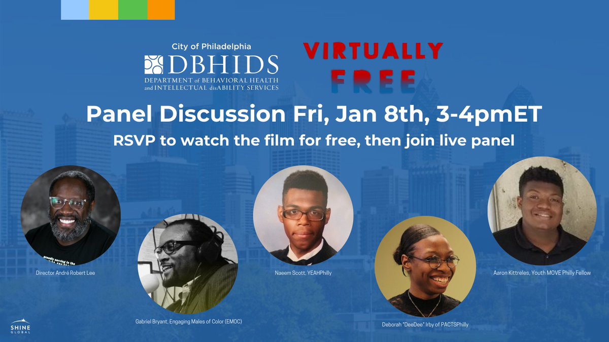 VirtuallyFreeM's tweet photo. Friday 1/8 3-4 pm @dbhids hosts a panel w Dir @AndreManyThings , Gabriel Bryant of EMOC, Naeem Scott @YEAHPhilly ,Deborah Irby of PACTSPhilly, + Aaron Kittreles a @YouthMOVE Philly Fellow.
RSVP to watch film for free https://t.co/mltkApyAFl
#JuvenileJustice #MindPHL #EMOCPhilly https://t.co/F9m1ud9aXQ