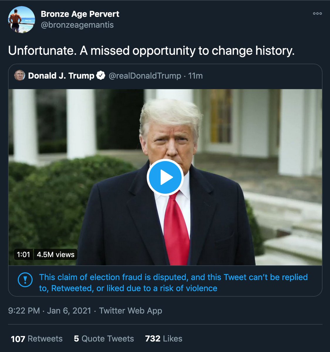 BAP is now disappointed at Trump's call for his supporters to disperse, calling it a "missed opportunity to change history"