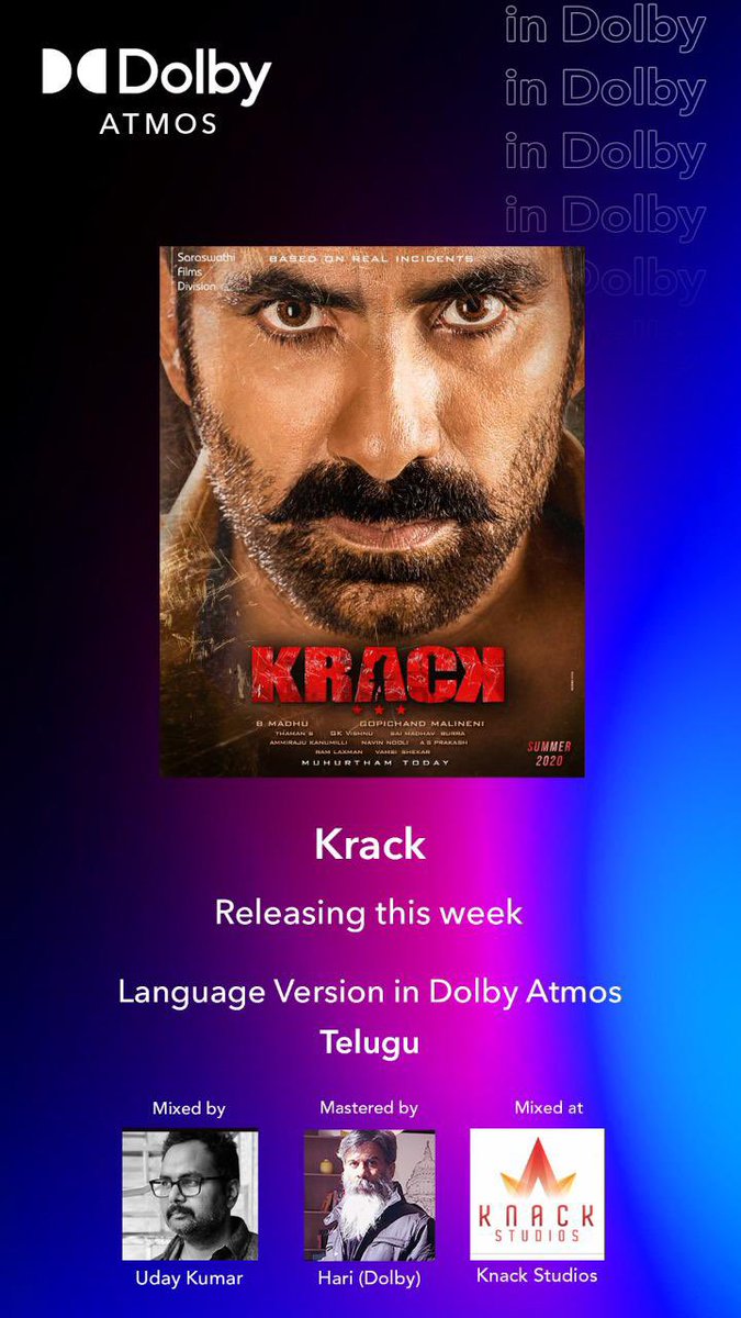 MusicThaman's tweet photo. Watch #Krack on #KrackOnJan9th @Dolby ATMOS !! Thanks team @knackstudios_ for the HARDWORK ♥️🏆🥁 https://t.co/chuuiDTej5