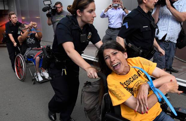 kendallybrown's tweet photo. Disabled activists peacefully asking to not lose their healthcare were treated with more force by Capitol Police than the armed domestic terrorists firing weapons today into congressional chambers. https://t.co/iYrvD5eghe