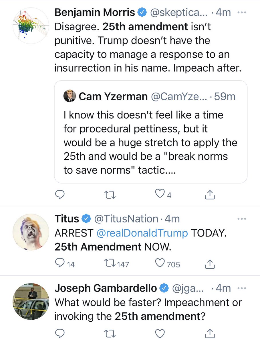 Calls for invoking the 25th Amendment are coming in continually. Including from powerful people in government and business.