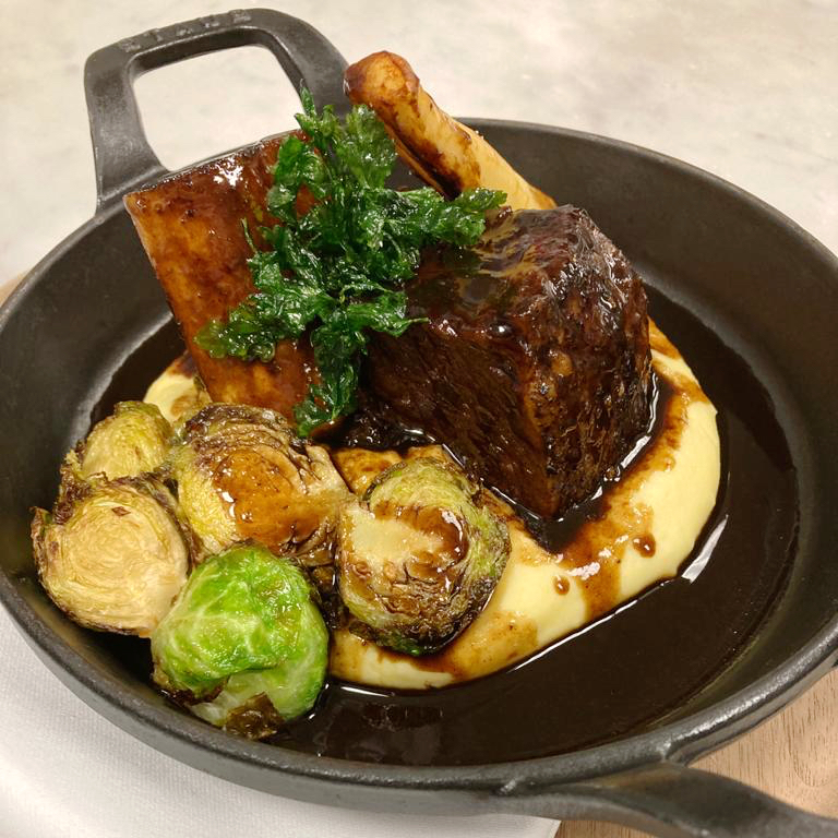HawksworthRest's tweet image. Short ribs with cream polenta, Brussels sprouts, and red wine jus. // Dinner Prix Fixe.  Available for dine-in, pickup, or delivery. #HawksworthRest